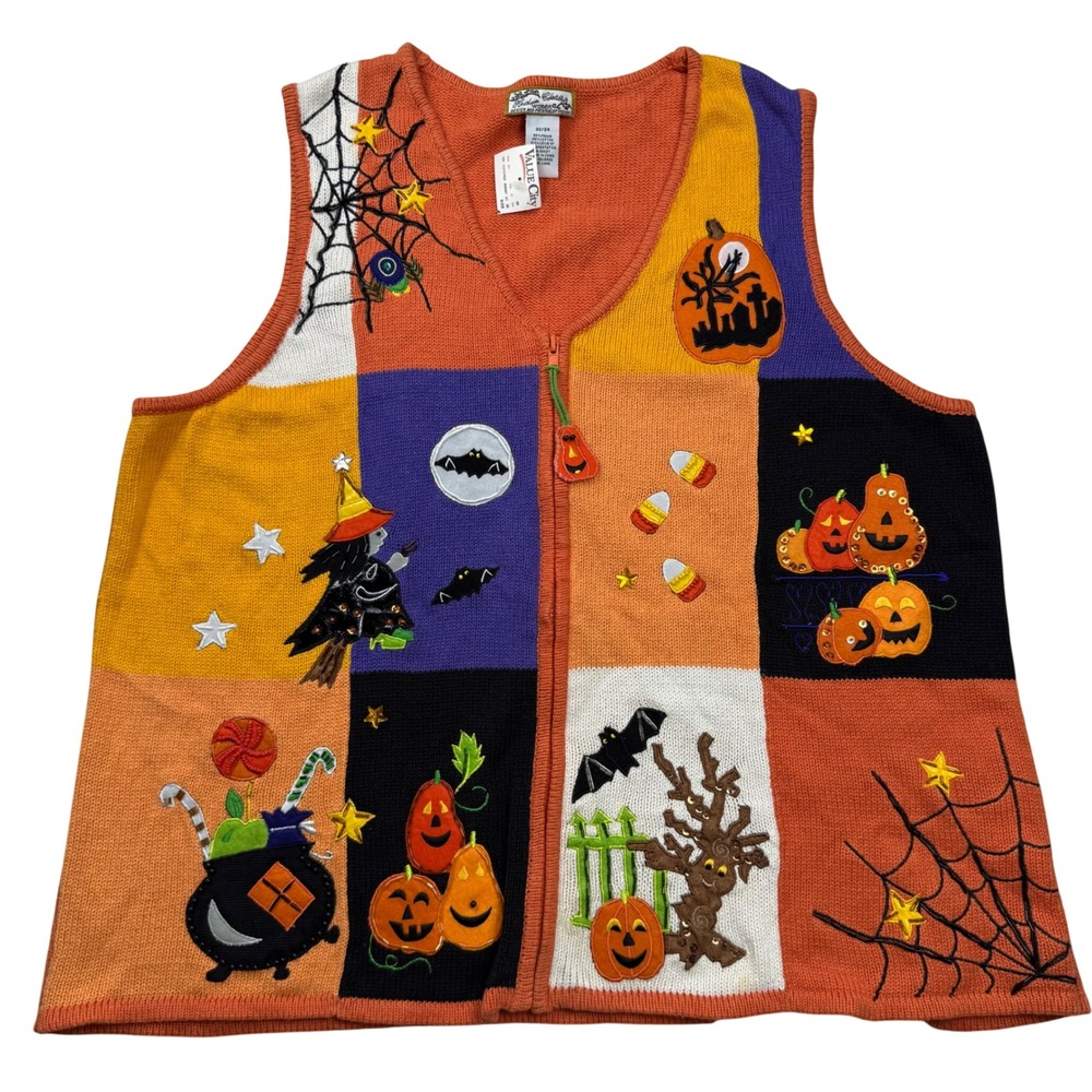 NWT VTG Heirloom Collectibles Halloween Sweater Vest Plus Size 22/24 Patchwork